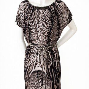 Roberto Cavalli Animal Print Dress – Italian Designer Silk Feel Dress with Belt